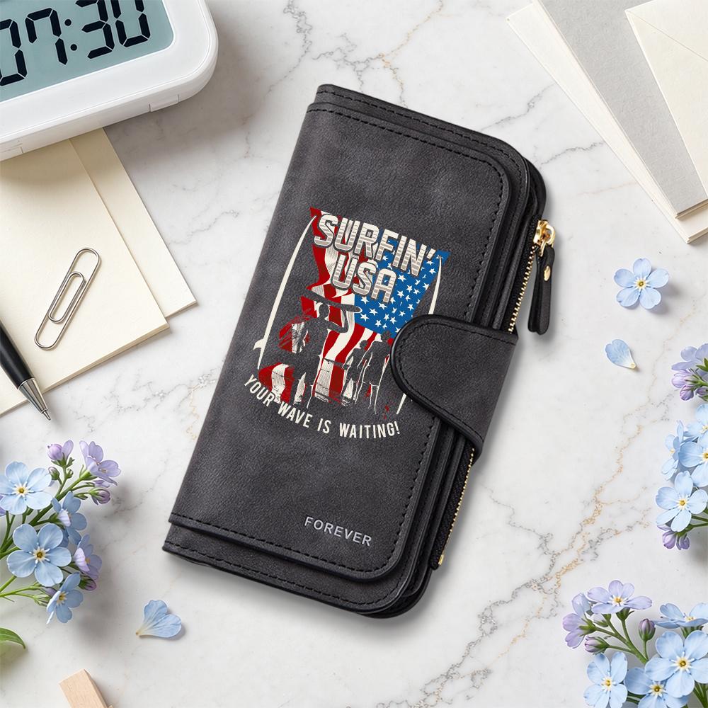 Surfin USA Printed Long Wallet Fashion Casual Portable Card Holder Multi Slot Functional Purse for Daily Use