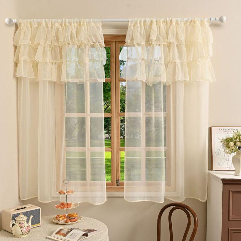 2pcs Sheer Lace Curtains with Pleated Ruffles Gauze Curtain