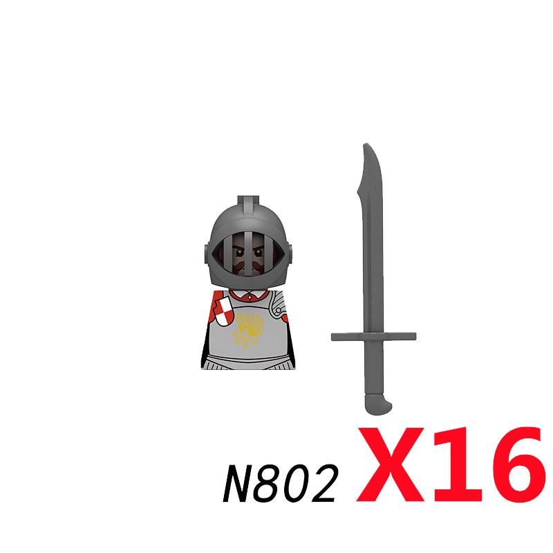 MOC Mittelalterliche Burg Rabe Schwarzer Falke Ritter Figuren Bausteine Infanterie Kriegswaffe Soldat Schild Schwert Rüstung Kinderspielzeug B143