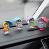 Set of 4 Cartoon Umbrella Girl Car Dashboard Decor Resin Sculpture Ornament For Auto Interior Decoration And Gift Giving