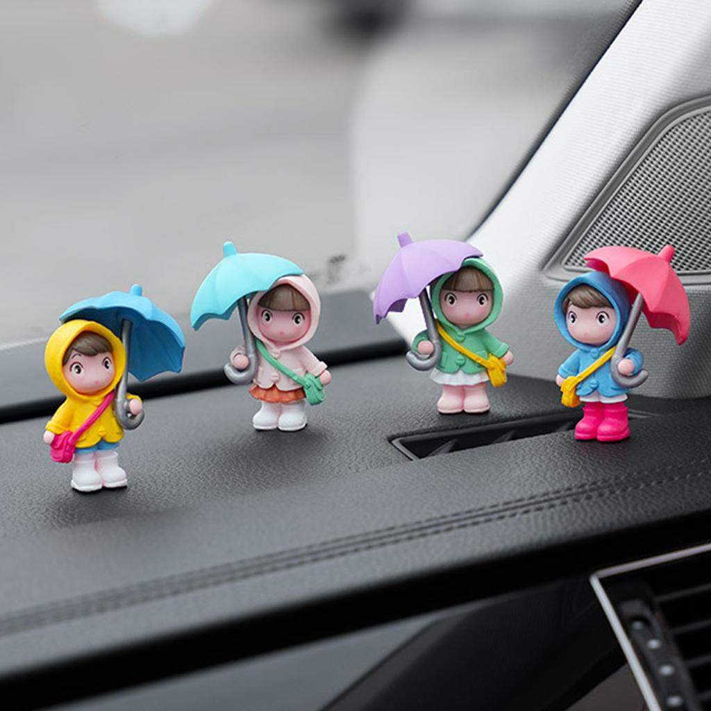 Set of 4 Cartoon Umbrella Girl Car Dashboard Decor Resin Sculpture Ornament For Auto Interior Decoration And Gift Giving