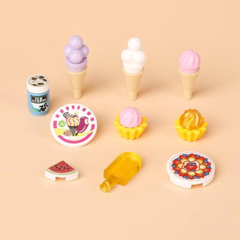MOC City Food Building Blocks Vegetable Fruit Banana Pizza Chicken Dessert Wine Glass Printed Accessories Bricks Kids Toys N11