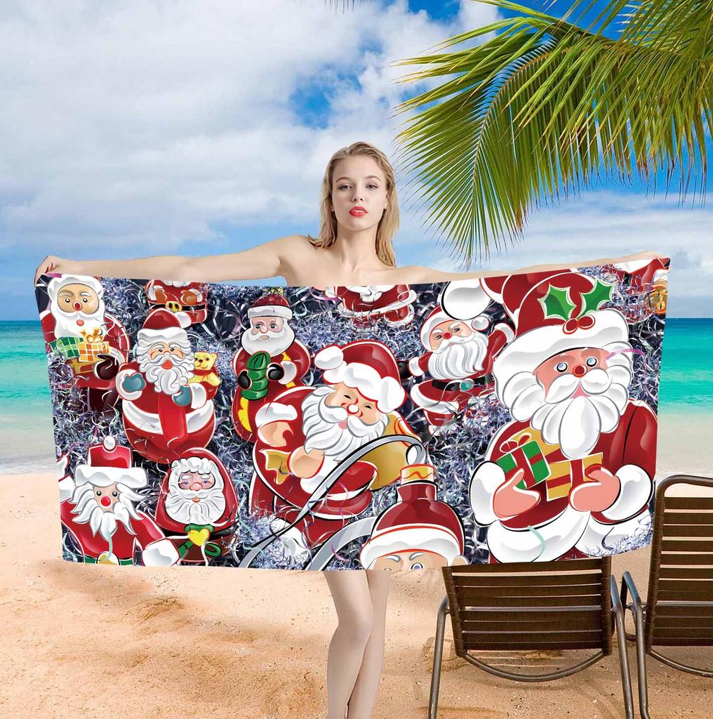 Merry Christmas Santa Claus Background Cute Single sided Printed Beach Towel Home Decoration Bath Towel 75x150cm Bathroom