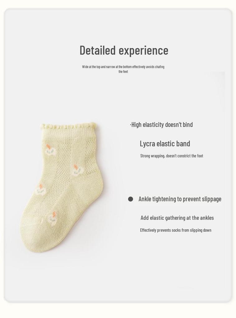 Spring & Summer Baby Mid-Calf Mesh Cartoon Lace Cotton Socks - Breathable & Comfortable