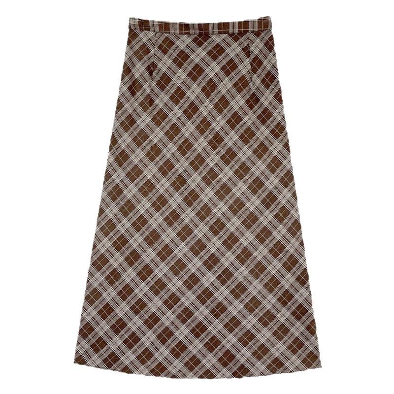 Середньодовга спідниця в клітинку з флісовою підкладкою - Зимова колекція 2025: Універсальна спідниця в стилі молочного чаю