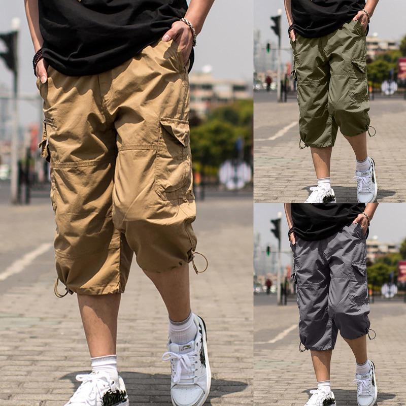 (Qunide) Fashion Men's Casual Mid Waist Solid Color Pockets Outdoor Shorts Pants