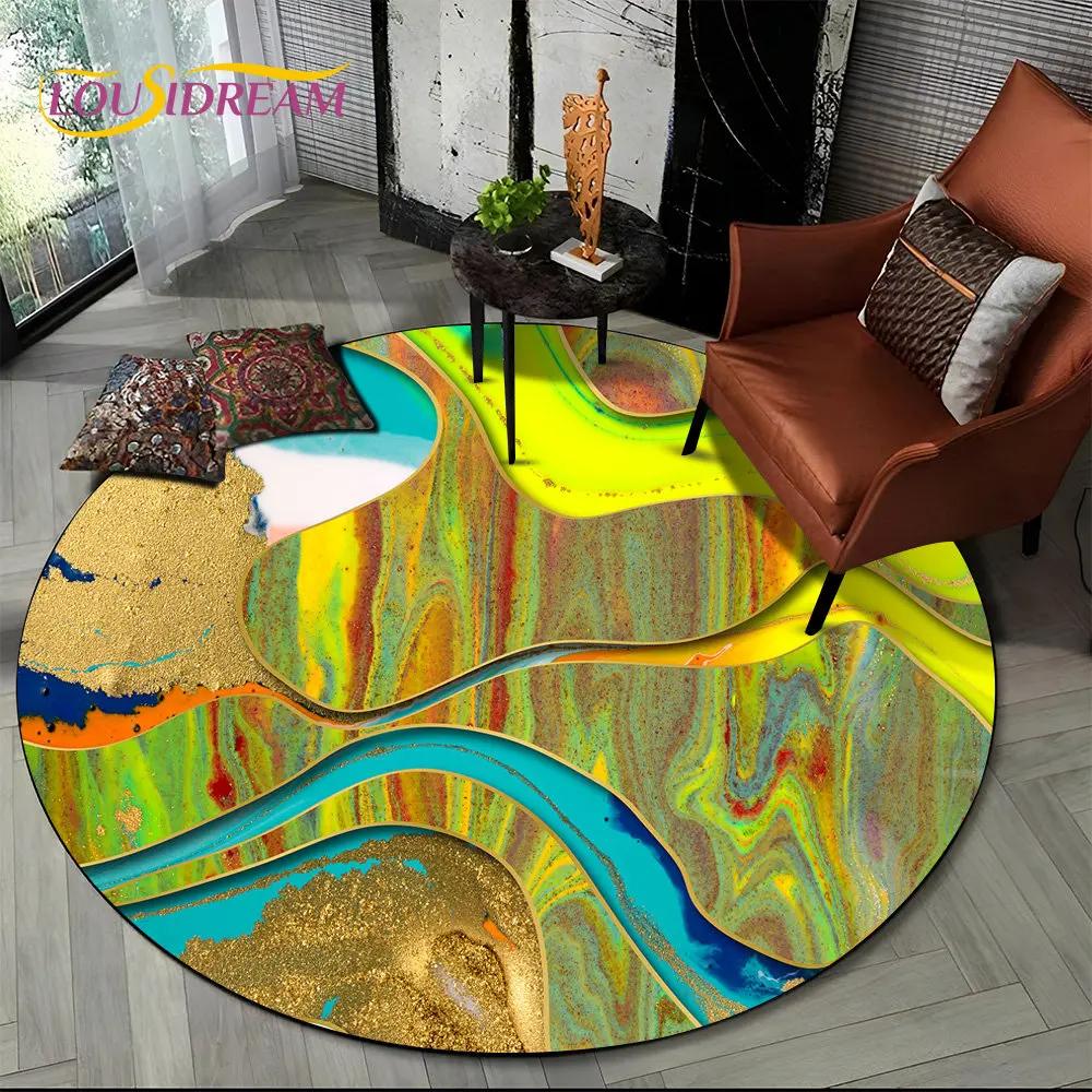 HD Colour Gold Nordic Marble Splendid Round Area Rug,Carpet for Living Room Bedroom Sofa Playroom Decor,kids Non Slip Floor Mat