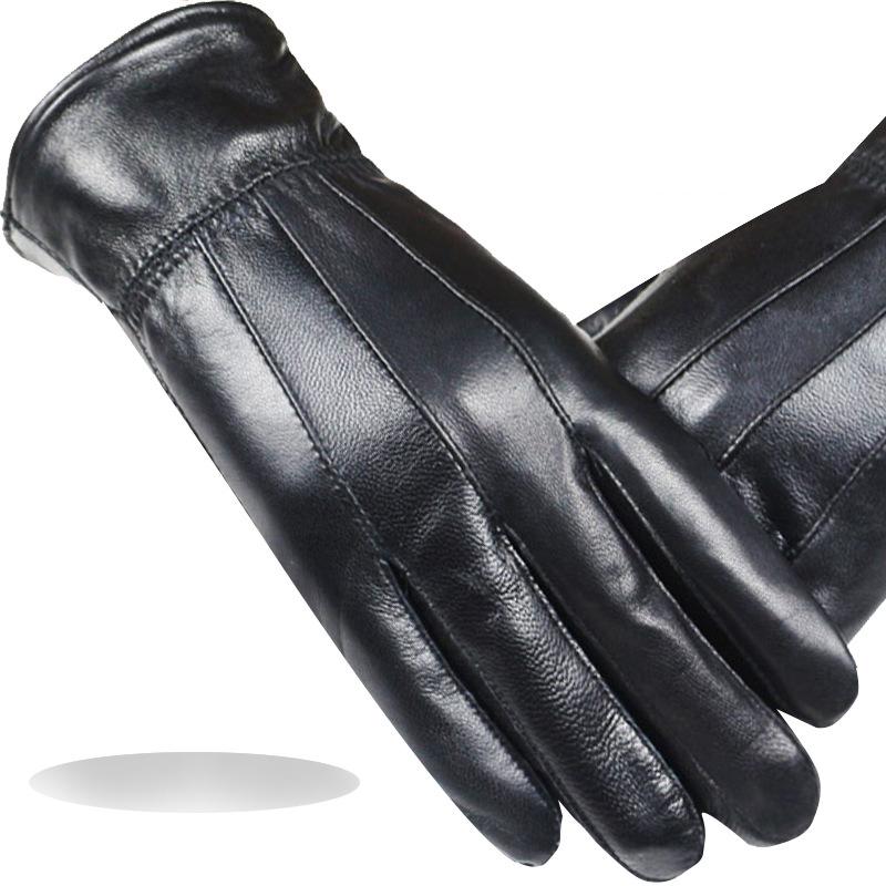 1pair Men's PU Leather Winter Autumn Driving Keep Warm Gloves Fleece Tactical Gloves Black Outdoor Sports Waterproof Mitten