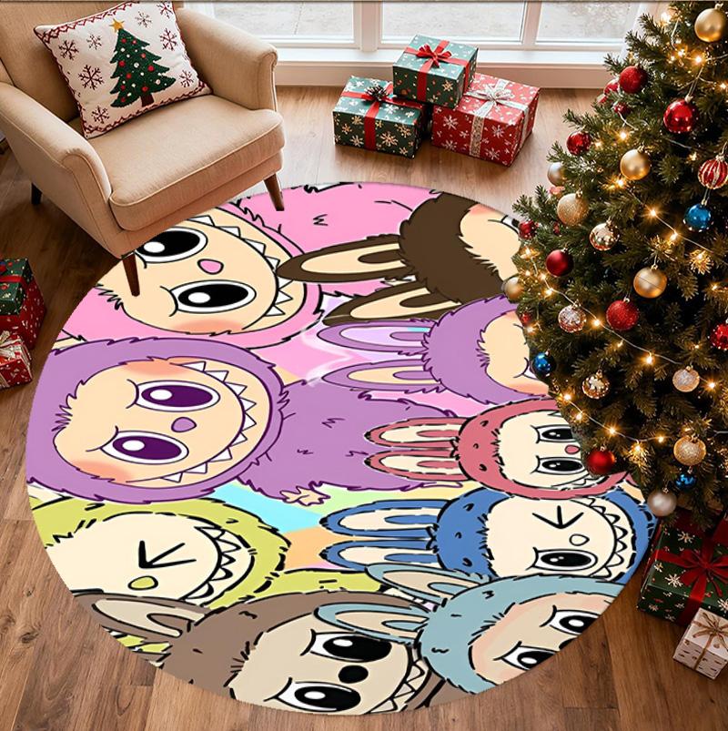 Labubu Pattern Round Rug, Indoor/Outdoor Mat, for Picnic, Gameroom, Bedroom, Office, Living Room, Home Decor Carpet, Birthday Gift