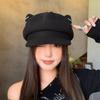 Y2K Cat Ear Hat Woolen Octagonal Cap Retro British Beret Hat  Women