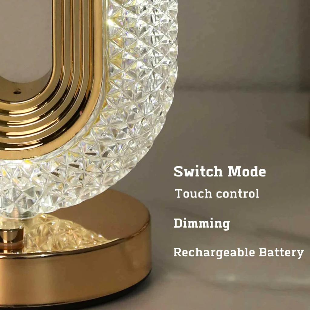 New Elegant, Modern, and Luxurious Oval Crystal Table Lamp - Stylish Rechargeable Night Light for Bedroom and Living Room - Crea