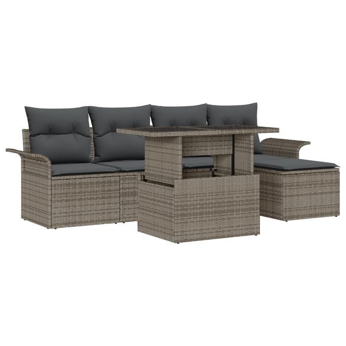 VidaXL 6-Piece Garden Sofa Set with Grey Cushions In Poly Rattan 3348265