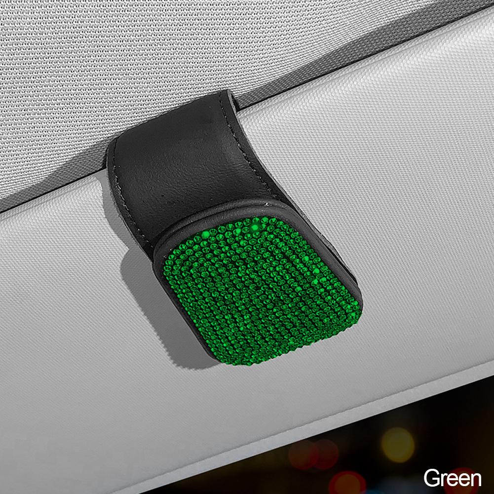Portaocchiali da sole in cristallo con strass per auto, clip per custodia per occhiali da sole per auto, aletta parasole, supporto per biglietti da visita, fissaggio, accessori per auto