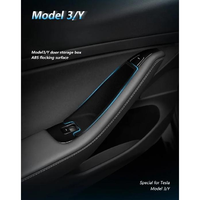 For Tesla Model 3/3 Highland Y/Y Juniper Car Side Door Handle Storage Box ABS/Flock Tray Organizer Container Accessories Tidying