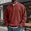 Felpa da uomo casual in velluto a coste con scollo, manica lunga, top pullover a vestibilità larga rétro con abbottonatura, per l'uso quotidiano