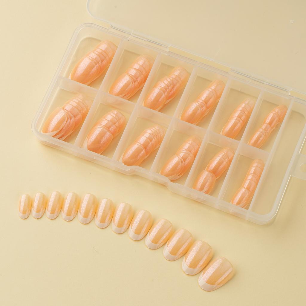 120 Pieces Gel Coffee Background White French Wearing Armor Long/Short Chameleon Laser Fake Nail Nail Nail Piece