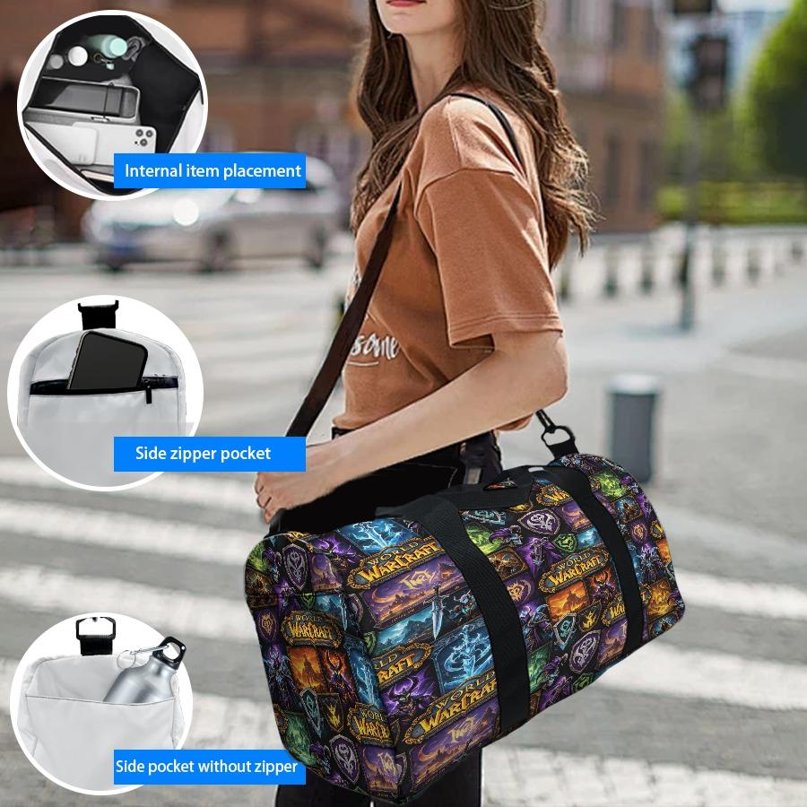 World of Warcraft Print Duffle Bag Large Capacity Travel Sports Gym Bag Portable Overnight Weekend Bag with Multi Pockets