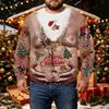 Men's Corduroy Long Sleeve Neck Christmas Print Pullover Top