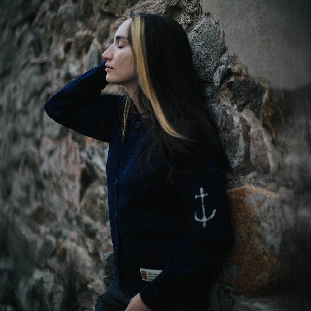 Guernsey Woollens Fisherman Whole Garment Cardigan - Navy