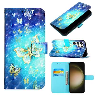 Étui portefeuille à rabat en cuir PU avec cadre photo et papillon doré brillant pour iPhone, Samsung, Huawei, Honor, Xiaomi, Redmi, Oppo, vivo, Sony, Google, TCL, Infinix.