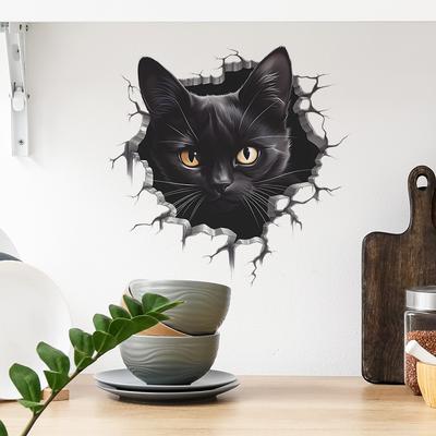 Gebrochene Wand schwarze Katze Schlafzimmer Wohnzimmer Bad Home Dekoration Wandaufkleber selbstklebend