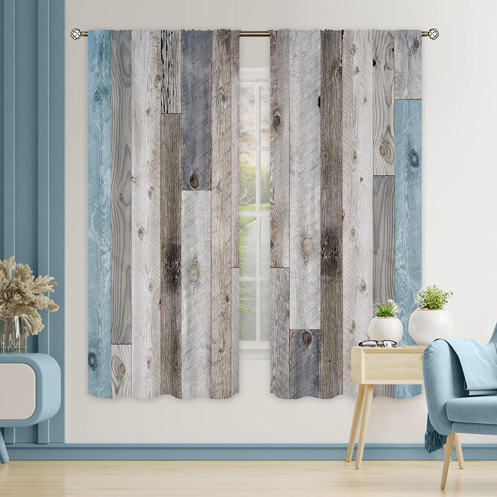 American Retro Printed Curtains For Wooden Doors, Rod Pocket Polyester Curtains, Bedroom, Study, Living Room Decorative Curtains