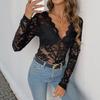 Women Sexy V Neck Long Sleeve Thin Lace Tight One Piece Jumpsuit