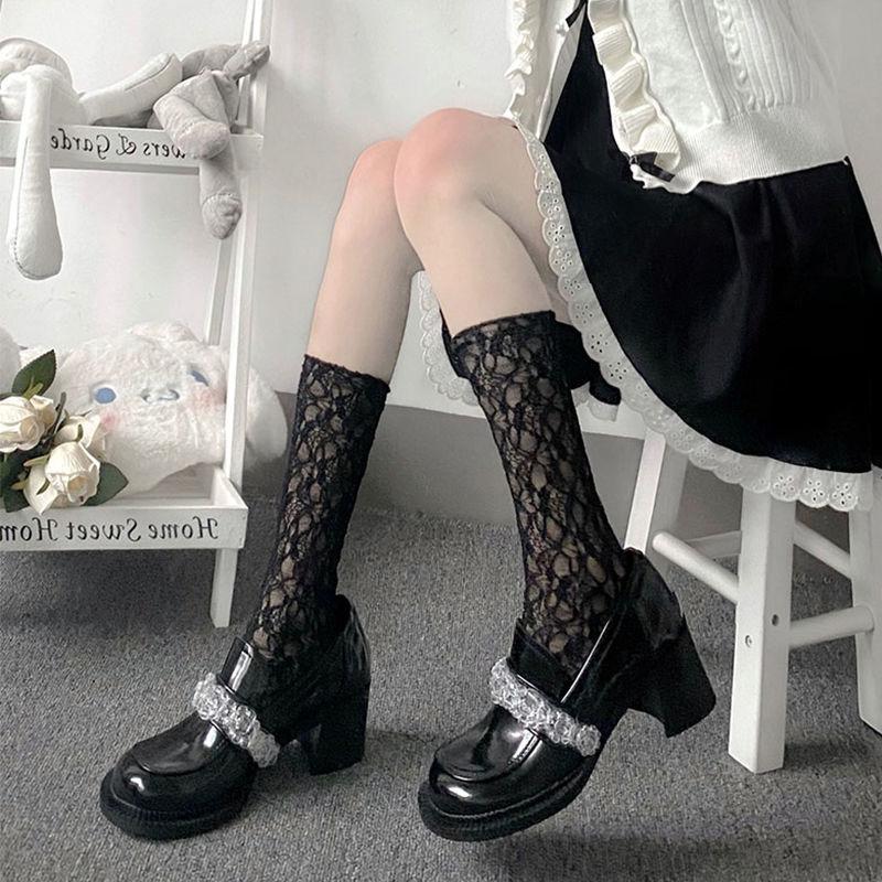 Women's Summer Ultra Thin Mesh Lace Hollow In The Long Leg Pile Socks