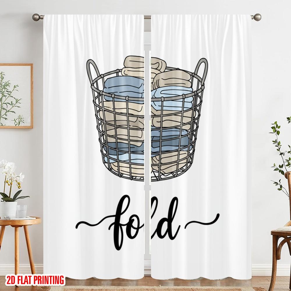 2pcs 2D flat printing Curtains Fold Laundry Basket Polyester Fabric Without Electricity Festive Wall Decor Perfect for gold wall