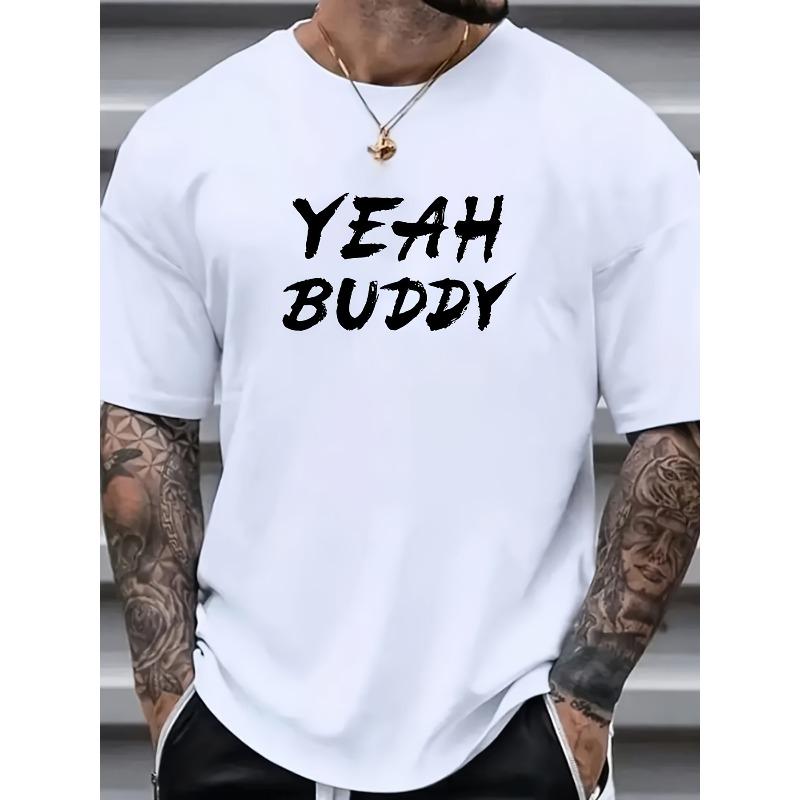 

Европейский размер Мужская футболка с графическим принтом Yeah Buddy Летние футболки с коротким рукавом, Мужская одежда Удобные модные футболки S белый