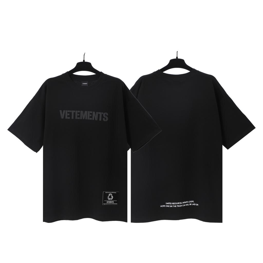 T-shirt in cotone puro a doppia filatura, lavata e invecchiata, con stampa di lettere Vetements, versione alta transfrontaliera, per uomo e donna