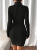 2025 European & American Autumn/Winter High Neck Slim Fit Knit Dress for Women
