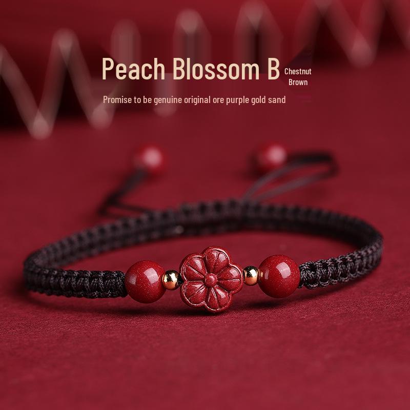 

Подлинный киноварный браслет «Четырехлистный клевер» с пурпурным золотым песком и красной веревочкой для женщин и детей