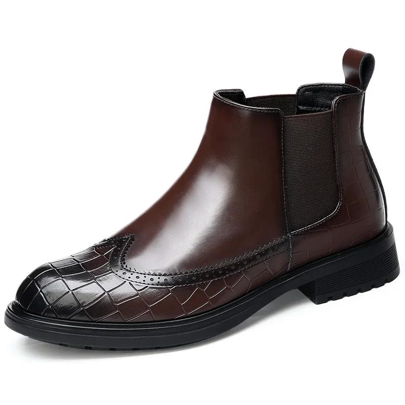 

Fashion High Quality Men s Casual Chelsea Boots Luxury Brand Comfy Business Men Ankle Boots New Designer Soft Leather Mens Dress Shoes 44
