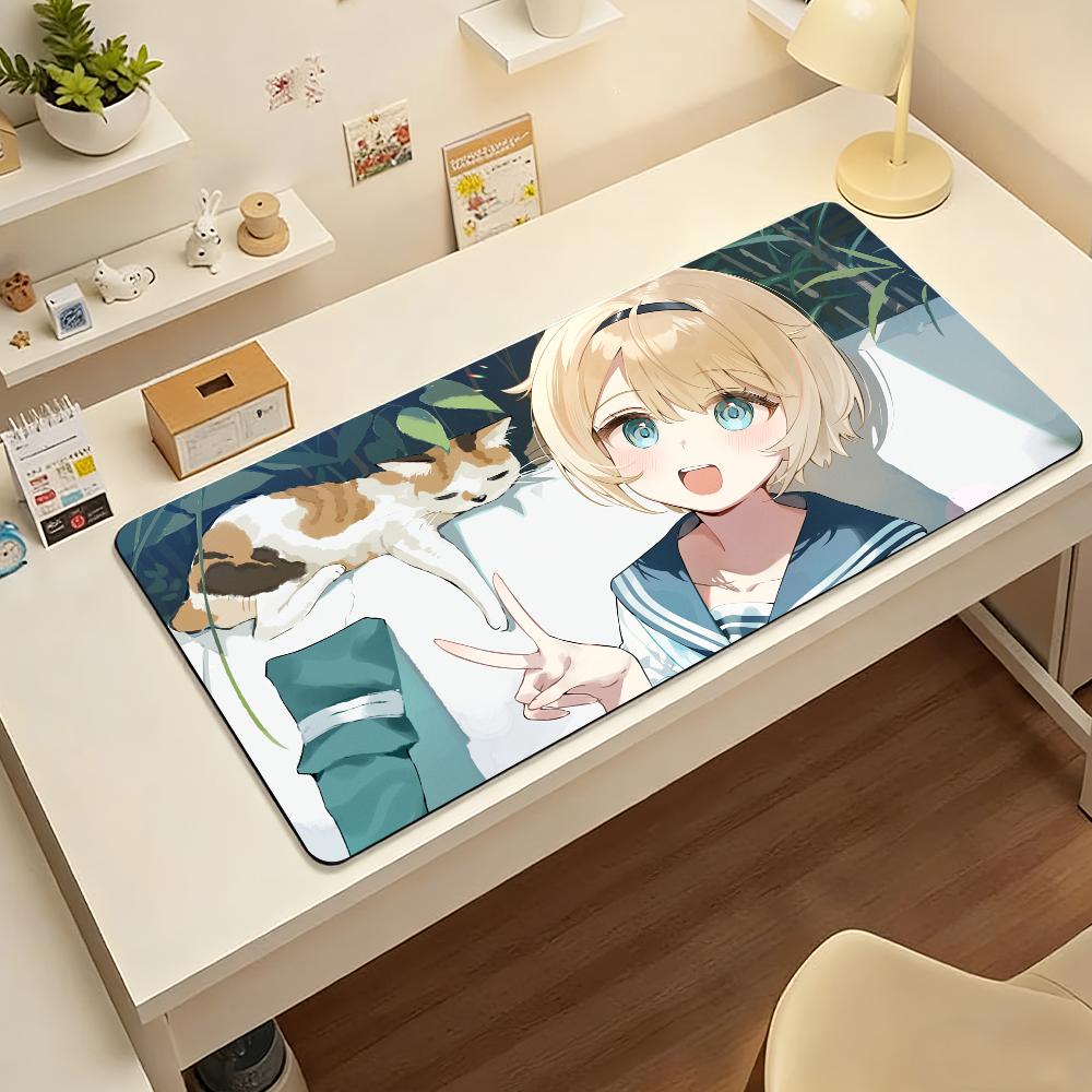 Gaming Mouse Pad Large Desk Mat Antislip Stitched Edges Stylish Blue Anime Print Extended Keyboard Mat for Gamer Office