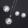 Jewelry Copper Bottom Gold-Plated Inlaid Royal Blue Pearl Three-Piece Set Women 16-12Mm