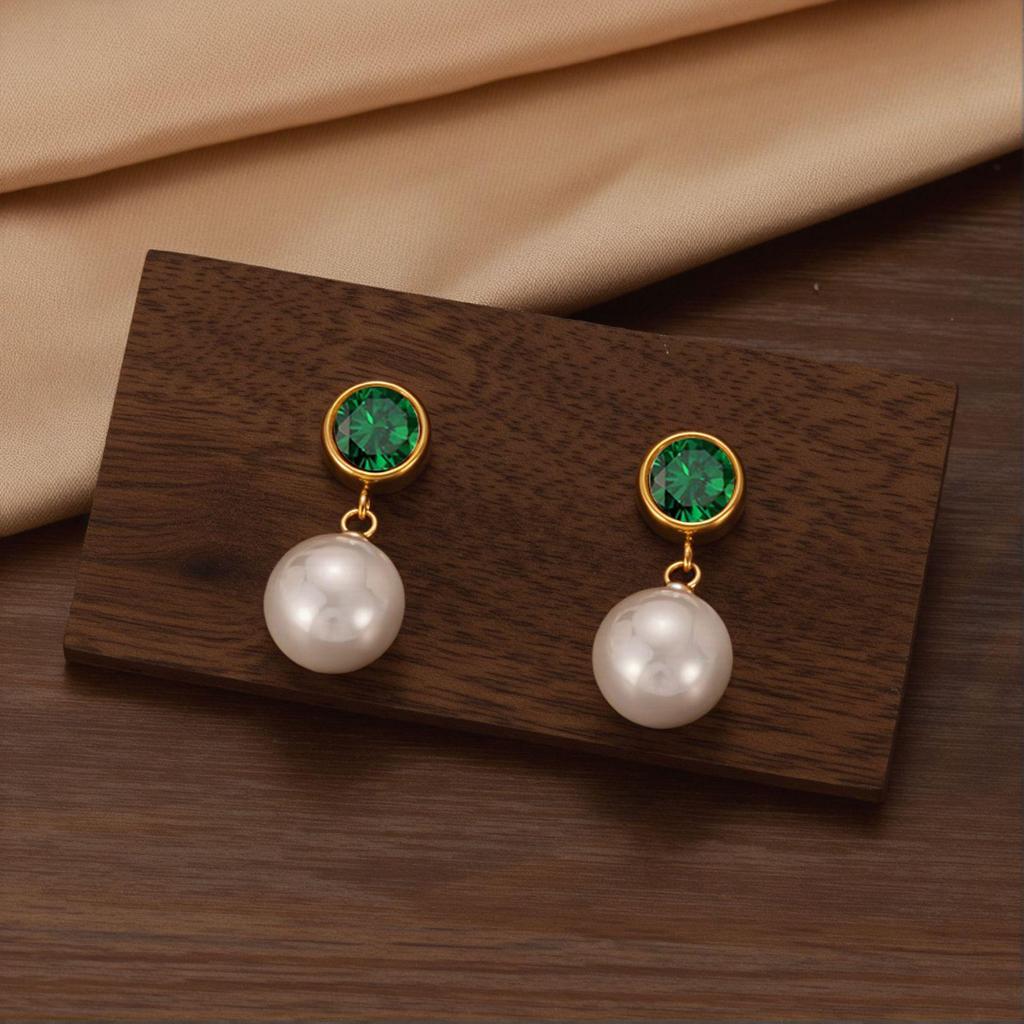 Pearl Birthstone Stainless Steel Stud Earrings - Versatile, High-End, Chic Women's Accessories