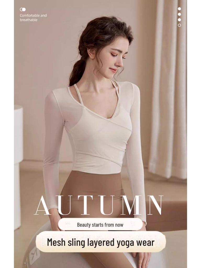 Women's Spring Yoga Suits: Chest-Pad Sports Top, Slimming Blouse, Pilates Fitness, Long Sleeve