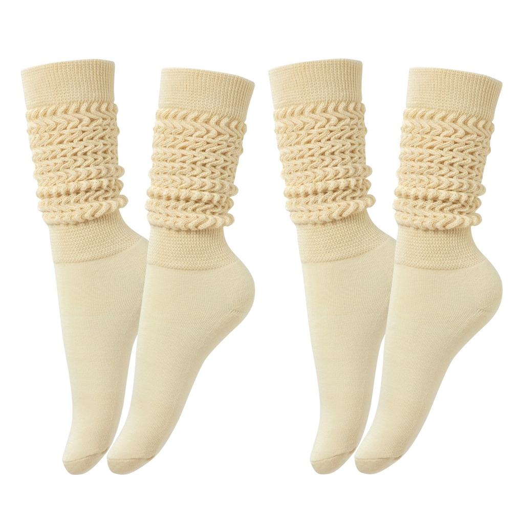 RMSWEETYIL Long Stacked Slouch Scrunch Socks for Women 80s 90s Loose Chunky Cotton Tall Knee High Boot Tube Slouch Socks