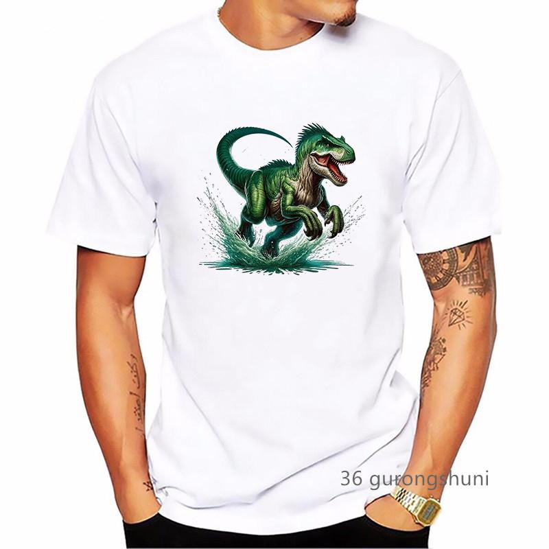 Dinosaur Animal Printed T Shirt MenS Clothing Summer Short Sleeve Tshirt Homme Harajuku Shirt Streetwear