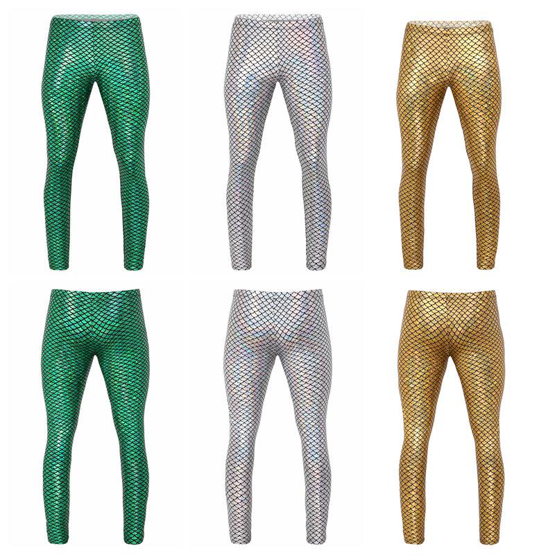Mens Shiny Mermaid Fish Scale Print Mid 