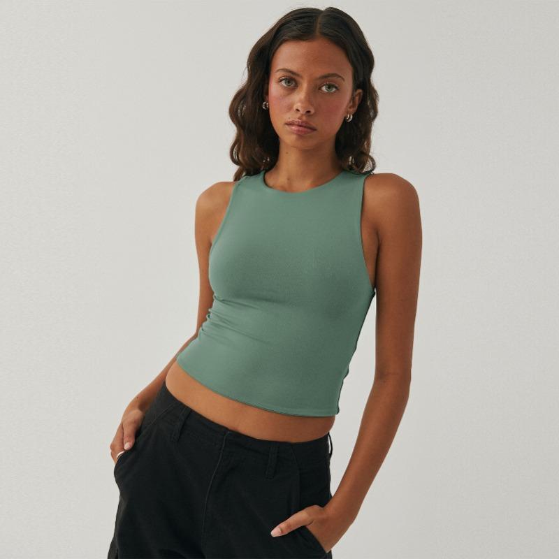 Kadın Seksi Boyunsuz Kolsuz Dar Alt Gömlek Yuvarlak Yaka Çalışma Tank Top