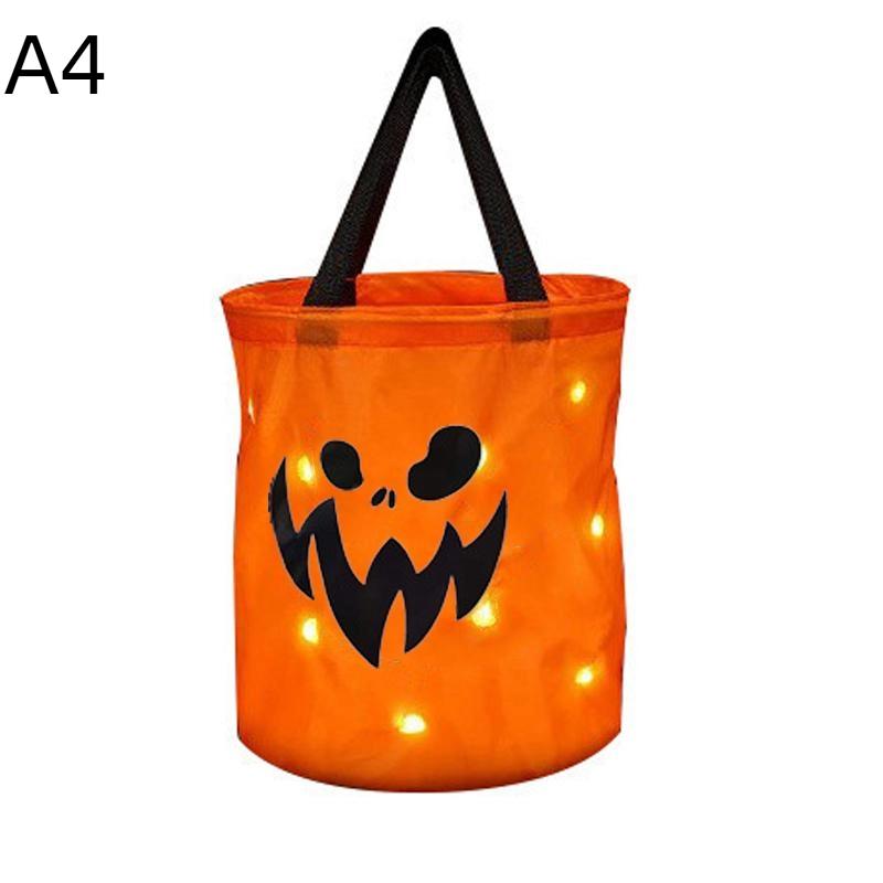 

Halloween Pumpkin Tote Bag Led Light Up Handle Reusable Trick Or Treat Candy Bag For Kids Party Decor Gift Present