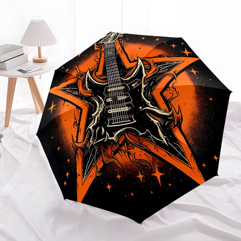1pc Music Theme Pattern Umbrella Portable Folding Umbrella Iron Frame Hole Bone Structure Outdoor Home Umbrella