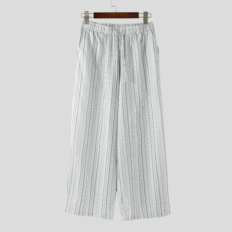 

INCERUN Мужские брюки с эластичной талией на кулиске, полосатые, повседневные, свободные, длинные S белый