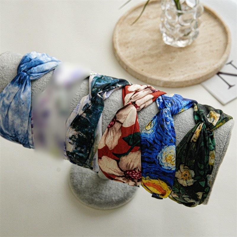 Summer New Vintage High-crown Cross Hairband, Fashionable Wide-edge Versatile Headband, Women's Printed Design