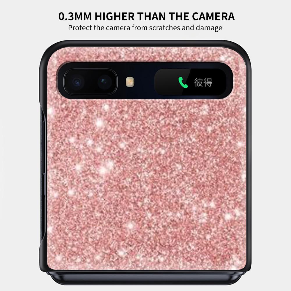 Gold Pink Rose Glitter Hearts Luxury Black Hard Case For Samsung Z Flip Z Flip3 Phone Case For Galaxy Z Flip 5G Foldable Cover