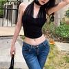 BITCED Summer Women's Solid-Colour Sexy Halterneck Fishbone-Style Crop Top