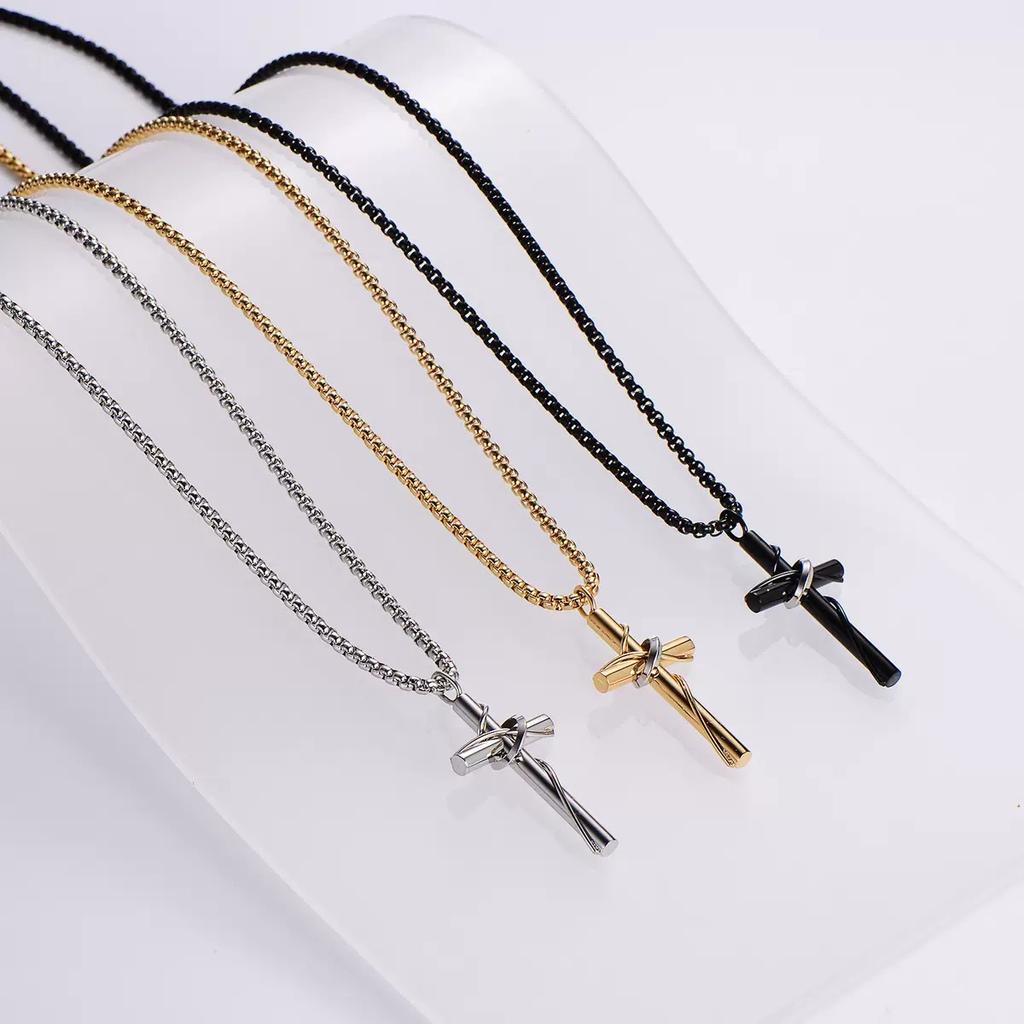 2026 Jewelry Wrapped Cross Fashion Personality Couple Necklace Men's and Women's Accessories