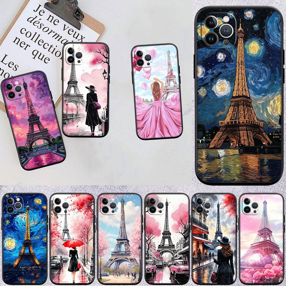 BF87 Paris Eiffel Tower Soft Shell Phone Case for iPhone 16 15 14 13 12 Pro Max Plus Mini